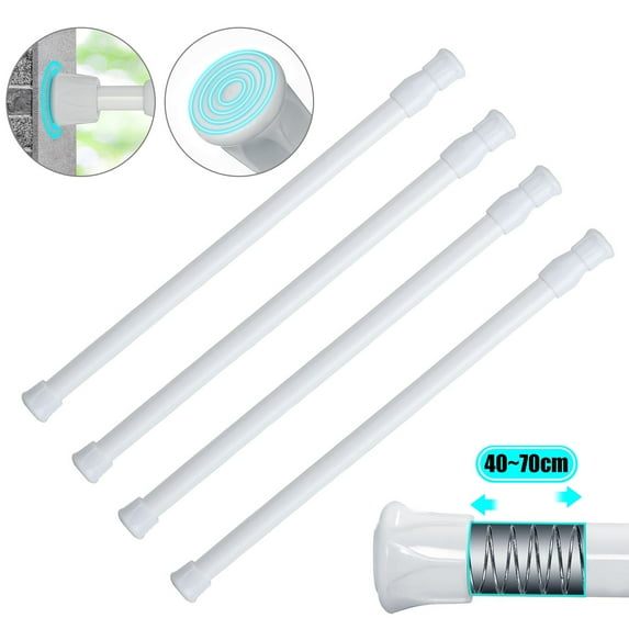 Adjustable Tension Rods - 19.7"/27.6" Spring Tension Rods, Extension Spring Rods Closet Rods Cupboard Bars Tensions Rod for Windows, Kitchen, Bathroom, Cupboard, Wardrobe (White/Black, 4/3/2/1pcs)