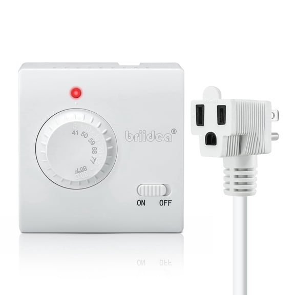Adjustable Thermostat, Briidea Plug in Heating & Cooling Thermostat with LED Indicator, Compatible with Space Heater, Window Air Conditioners, Fans, Ideal for Household, Reptile, Greenhouse