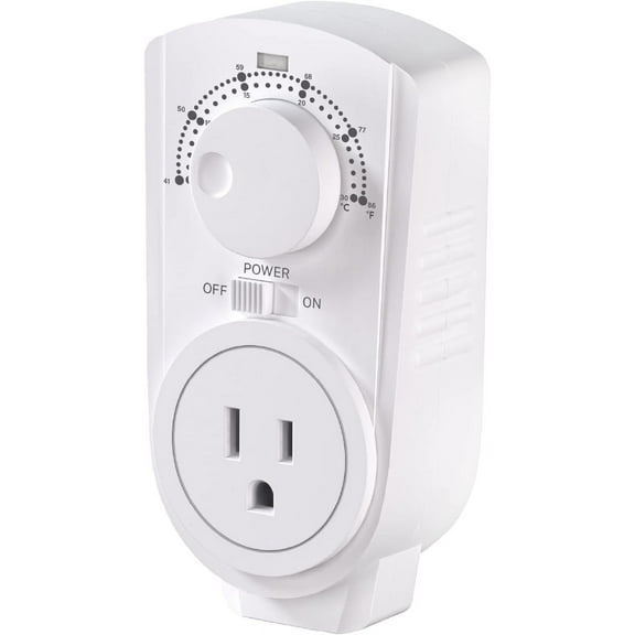 Adjustable Thermostat - Universal Plugin Heating & Cooling Thermostat - Compatible with Wall Mount Space Heaters