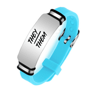 DAILYDOLLARS Adjustable They Them Pronouns Silicone Bracelet for Adults Kids, Nonbinary NB Pride Genderqueer Gender Identity LGBTQ Wristband Unisex Theirs Pronouns Bangle Female Male Jewelry, Light Blue