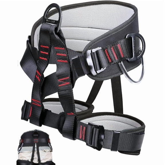 Adjustable Thickness Half Body Safety Climbing Harness, Padded High Comfort Waist Safety Belt for Rock Climbing, Caving, Fire Rescue, Rappelling, Tree Work Outdoor Fall Protection,black
