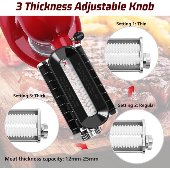 Adjustable Thickness Meat Tenderizer Attachment for Kitchenaid Stand Mixers, Meat Tenderizer Tool, Steak Cuber Processor Accessories for Kitchen aide,Dishwasher Safe