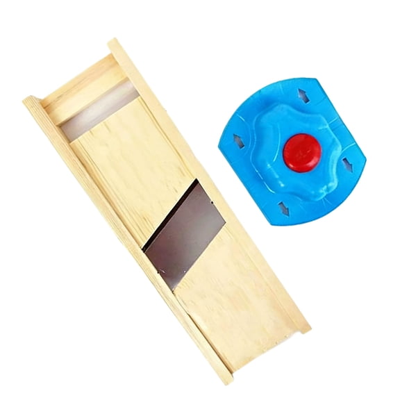 Adjustable Thickness Potato Slicer with Plastic Hand Protector, Wood Vegetable Slicer, 11.8 in Potato Chip Slicer for Uniform Cut, Safety Slicer for Kitchen, Restaurant, BBQ