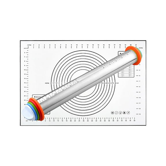 Adjustable Thickness Rolling Pin 2026 Upgraded Rolling Pin And Silicone Baking Mat Set Stainless Steel Rolling Pins With Adjustable Thickness Rings For Baking Fondant Pizza Cookies