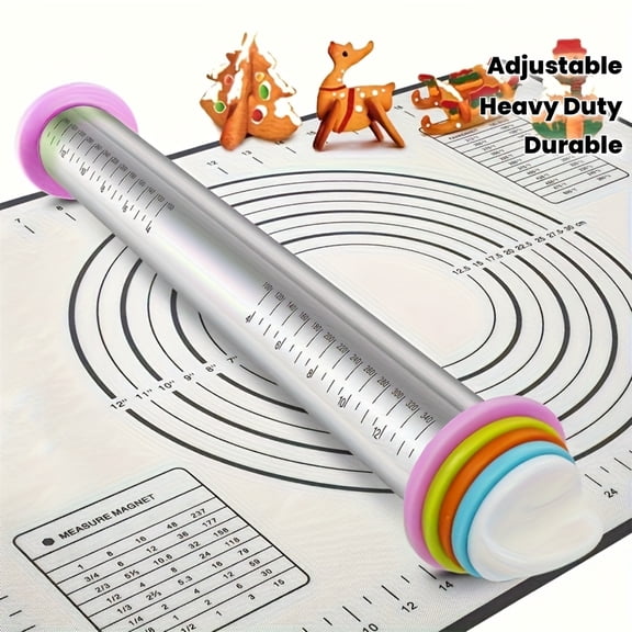 Adjustable Thickness Stainless Steel Rolling Pin - Heavy-Duty for Home Commercial Baking & Holiday Use