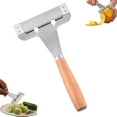 Adjustable Thickness Vegetable Slicer & Peeler, Stainless Steel Vegetable Peeler with Wooden Handle, Multifunctional Y Peelers for Fruit Veggie Carrot Cucumber Zucchini Kitchen Tool (Silvery 3pcs)
