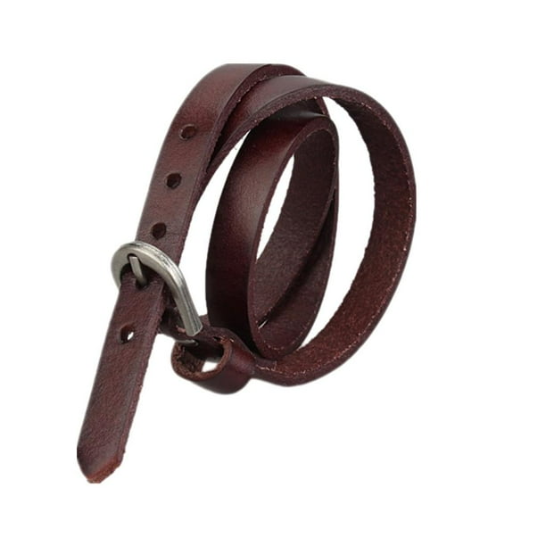 Adjustable Thin Smooth PU Leather Belt Bracelet Bangle with Multi-Circles Brown