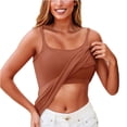 thumbnail image 1 of Adjustable Thin Strap Tank Camisoles for Ladies Built in Detachable Pads Lightweight Stretch Breathable Shirts for Daily Working Walking Non Shifting Foam (Brown,S), 1 of 5