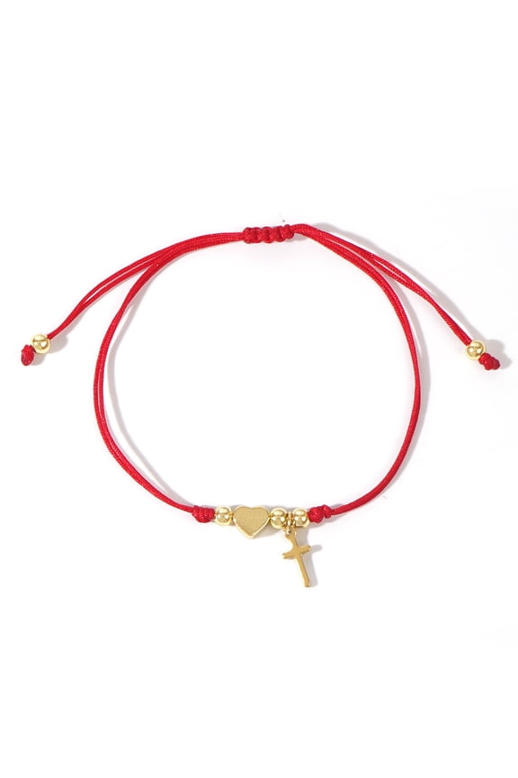 Adjustable Threads Bracelets Red String Bracelets with Brass & Heart Charm Red 11 inch(28cm)