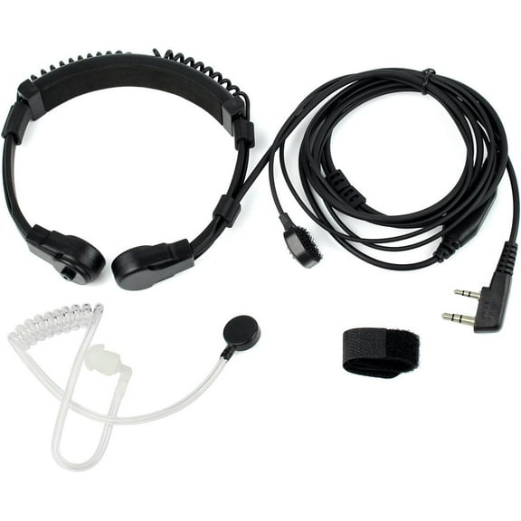 Adjustable Throat Mic Walkie Talkie Earpiece with Mic, Covert Tube, Finger PTT, for UV-5R BF-888S UV-82 F8HP, Compatible with Pxton Baofeng Kenwood Walkie Talkie, 2 Way Radio Headset(1 Pack)