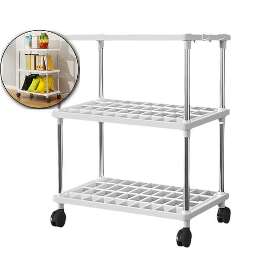 Adjustable Tier Mobile Shelf, Large Plastic Storage Cart, Multi-Purpose Kitchen Organizer for Home Use