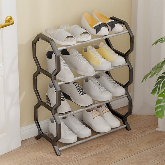 Adjustable Tiered Shoe Storage Rack - Sturdy Metal Frame Organizer for Entryway Closet and Bedroom Footwear Display