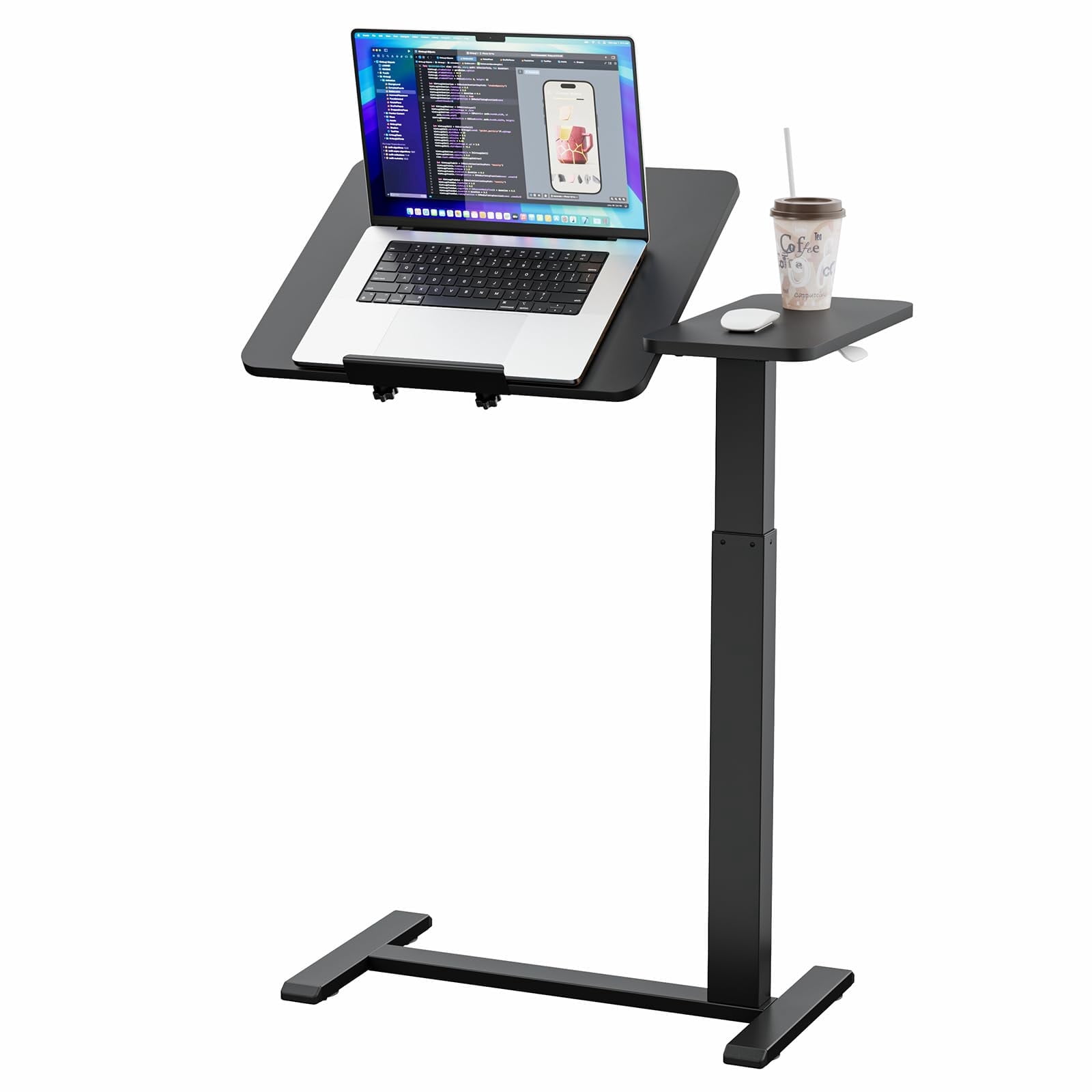 Adjustable Tilt Overbed Bedside Table with Wheels Pneumatic Moveable ...