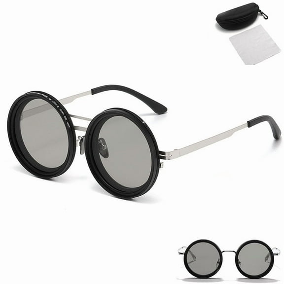 Adjustable Tint Polarized Round Sunglasses, 1-9 Gears Adjustable Photochromic Sunglasses with Built-in ND Filter