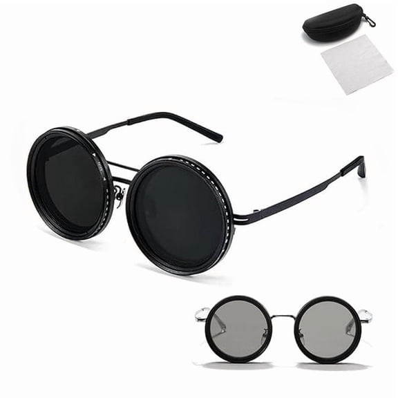 Adjustable Tint Polarized Round Sunglasses, 1-9 Gears Adjustable Photochromic Sunglasses with Built-in ND Filter