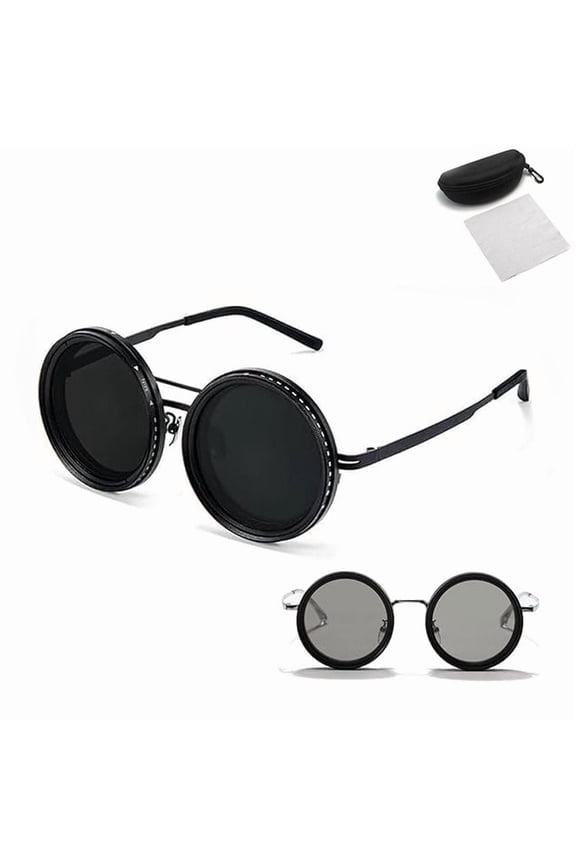 Adjustable Tint Polarized Round Sunglasses, 1-9 Gears Adjustable Photochromic Sunglasses with Built-in ND Filter