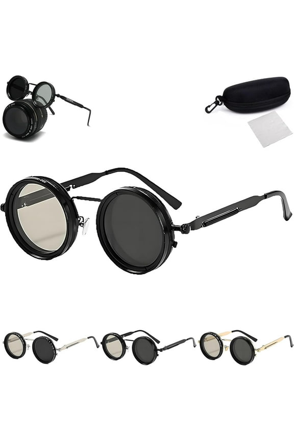 Adjustable Tint Sunglasses,1-9 Gears Steampunk Retro Metal Round Polarized Glasses with ND Filter Lenses for Men and Women