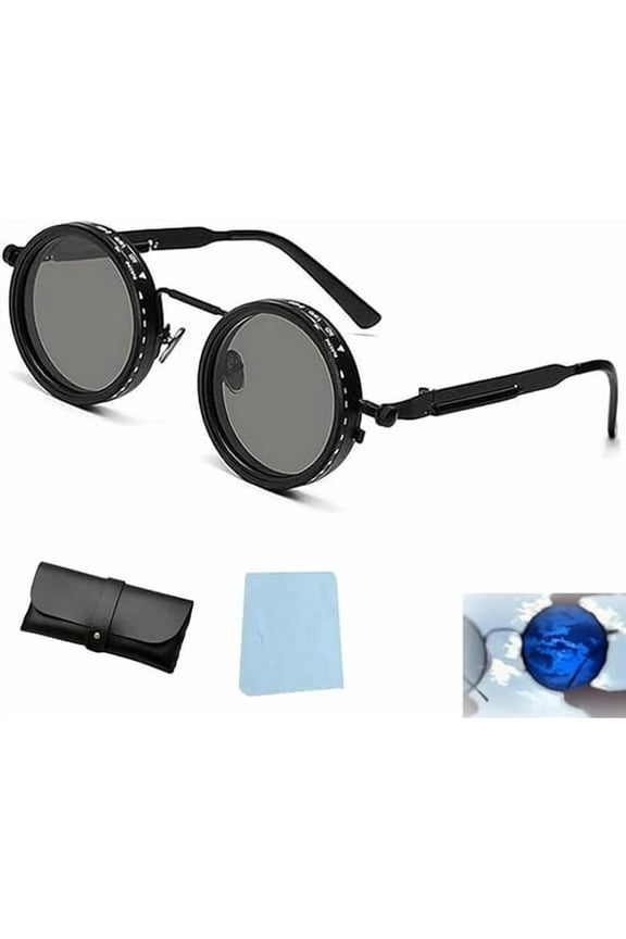 Adjustable Tint Sunglasses Polarized Men, 1-9 Gear Manual Dimming, Steampunk Round Metal Frame, Filter Sunglasses