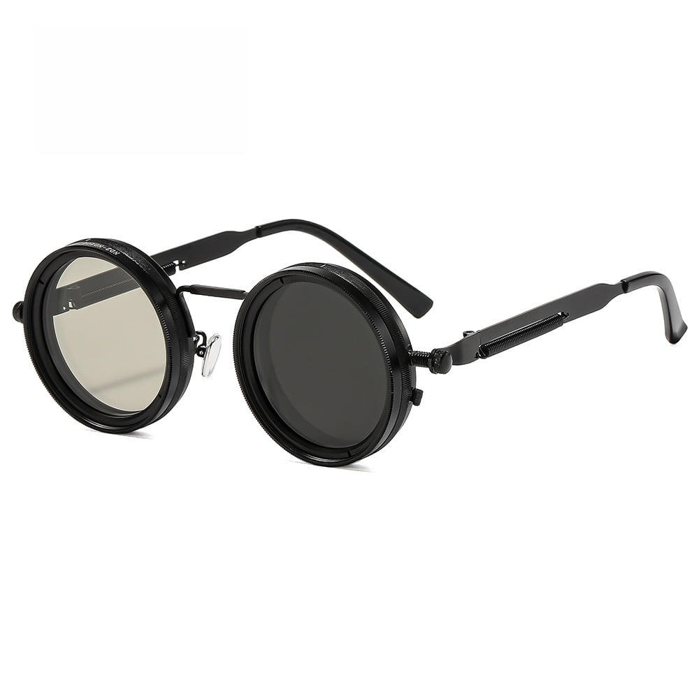 Adjustable Tint Sunglasses Round Polarized with Built-in ND Filter, 1-9 Gears Manual Tint Control for Men(Black)