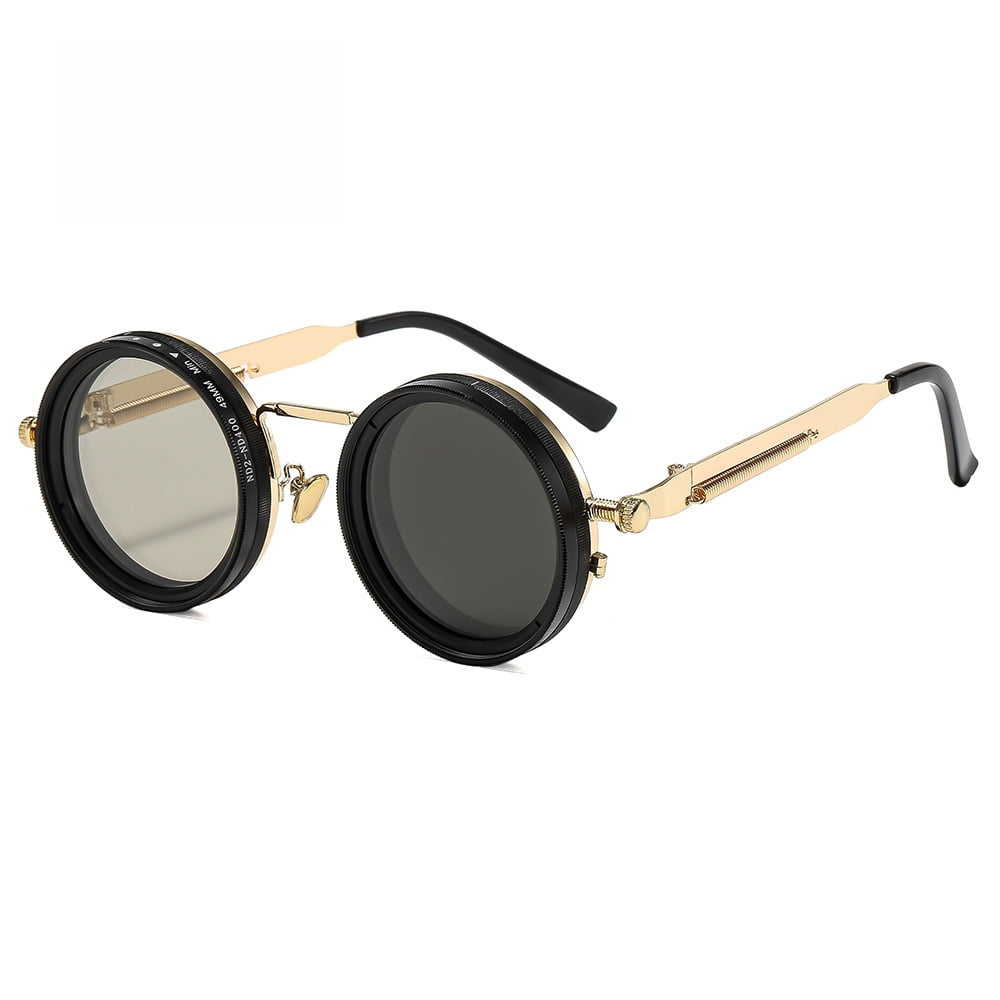 Adjustable Tint Sunglasses Round Polarized with Built-in ND Filter, 1-9 Gears Manual Tint Control for Men(Gold)