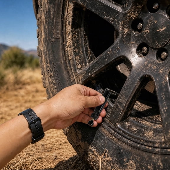 Adjustable Tire Deflator Kit (10-30 PSI) Automatic Screw on Air Down Tool with Auto Stop Tire Deflator Off Road and Over Sand Accessory for Truck SUV 4 Pack Black