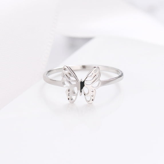 Adjustable Titanium Steel Butterfly Ring: Bi-Wing Design, Vacuum Plated Finish, Unisex Style, High-Quality Fashion Jewelry for Women and Men