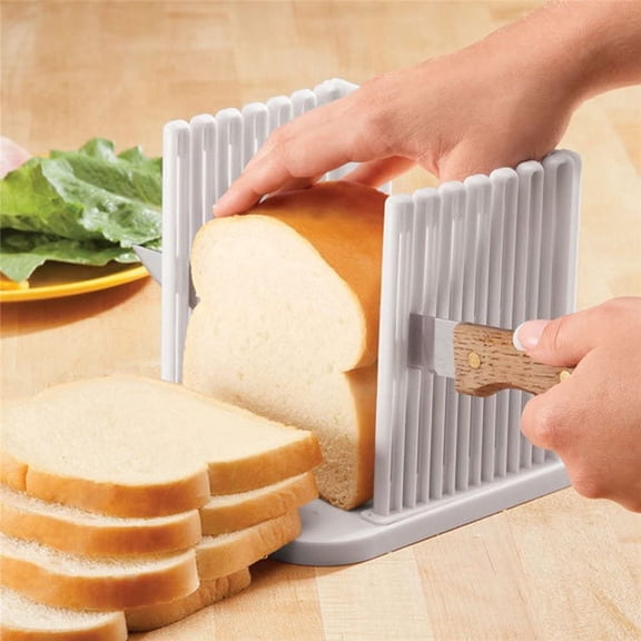 Adjustable Toast Slicer/Cutting Guide for Homemade Bread, Plastic Bread Slicer Loaf Slicing Foldable Kitchen Baking Tools (White)