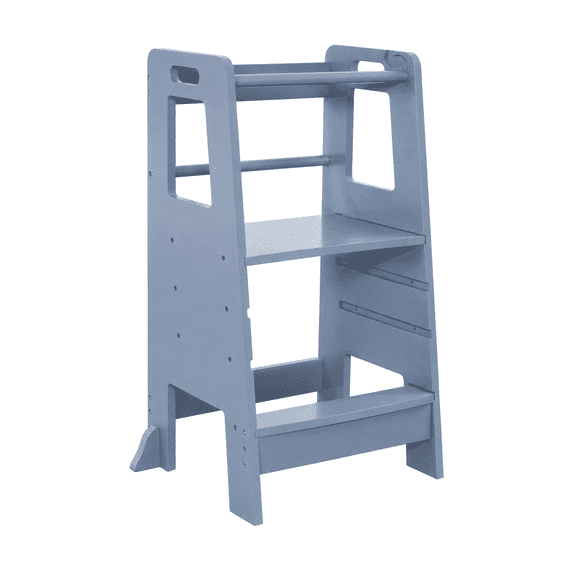 KGAR Toddler Kitchen Step Stool, Adjustable Height Kids Kitchen Helper Stool, Engineered Wood with Safety Rails and Anti-Tip Base, Gray