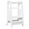 thumbnail image 1 of KGAR Toddler Kitchen Step Stool, Adjustable Height Kids Kitchen Helper Stool, Engineered Wood with Safety Rails and Anti-Tip Base, White, 1 of 5