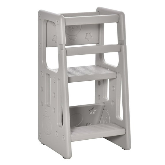 Adjustable Toddler Tower - Gray Kitchen Stool Helper - Anti-Slip Step Stool for Kitchen, Bathroom, Bedroom - 18 Months - 5 Years