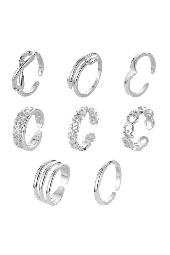 Adjustable Toe Rings Set with Opening Option - 8pcs Foot and Alloy Rings