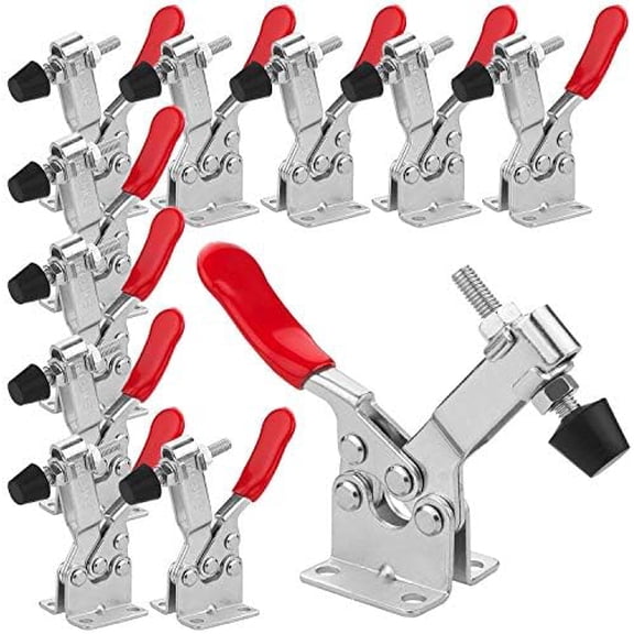 Adjustable Toggle Clamp 12 Pack 201-B Style Quick Release Toggle Latch Hold Down Clamp Antiskid Red Horizontal Clamps 360Lbs Holding Capacity Quick Release Woodworking Tool