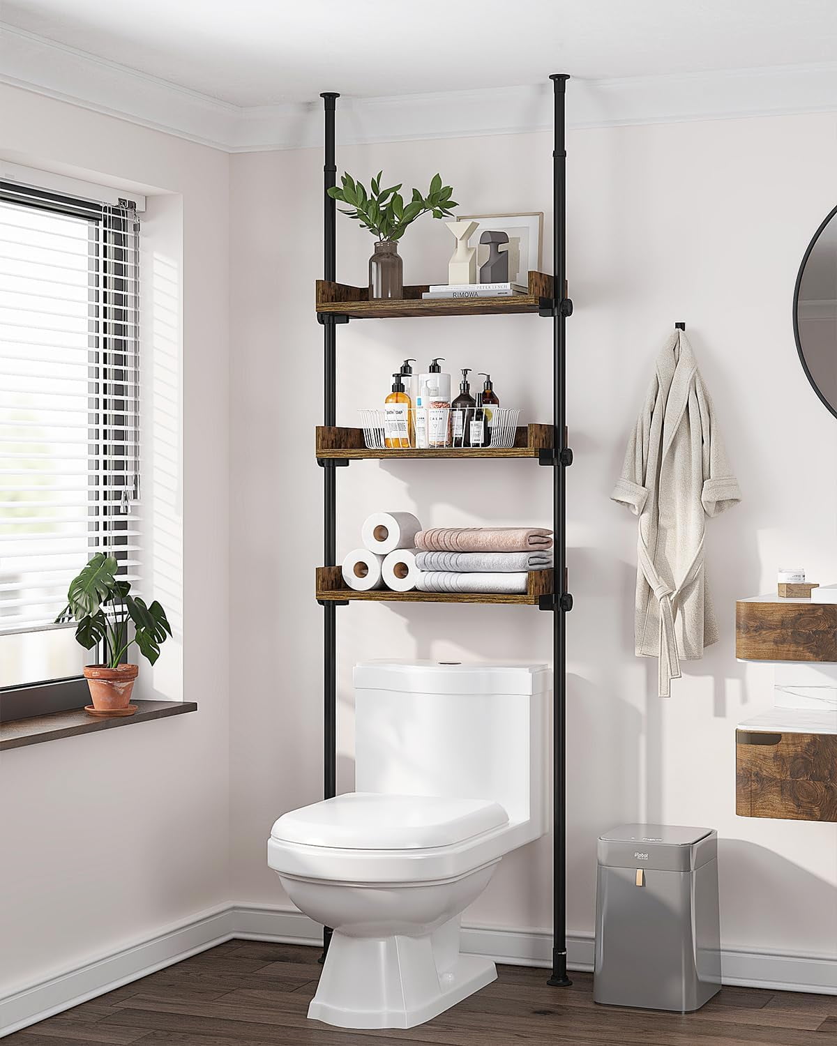 Adjustable Over The Toilet Storage Cabinet, Tension Mount Bathroom Organizers and Storage Over ...