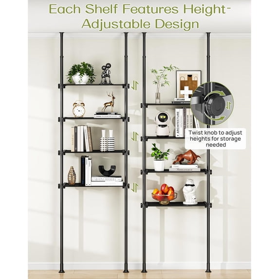 Adjustable Over The Toilet Storage Shelf, 4-Tier Ample Over Toilet Bathroom Organizer and Storage,Tension Mounted Above Toilet Storage Cabinet for Versatility, Fits 64-113 Inch Heights, Black