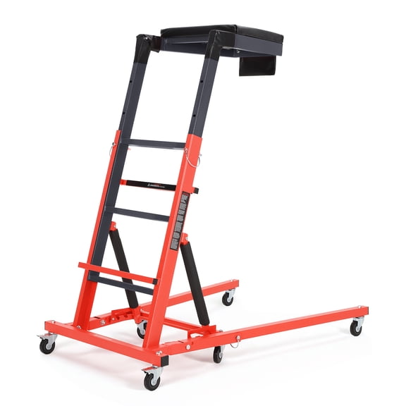 Adjustable Topside Engine Creeper for Automotive Repair – 400 lbs Heavy Duty Collapsible Mechanic Platform, 6 Swivel Casters, Padded Deck, Tool Tray, Height 42.5"-68.89", Orange Color