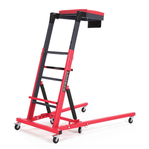 Adjustable Topside Engine Creeper with Tray – 400 lbs Capacity, Collapsible Garage Mechanic Tool, 6 Swivel Wheels, 9-Level Height 42.5"-68.9", 2" Pad, Tool Bag, Red