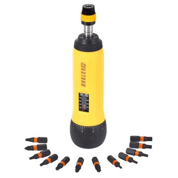 Adjustable Torque Screwdriver, 10-70 in-lb, 13-Piece Inch-Pound Torque Wrench Screwdriver Set, 1/4" Quick-Release Hex Bit Holder, for Bike, Electronics, PC Building & Automotive