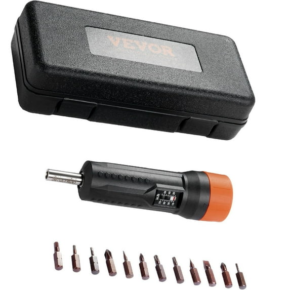 Engineer-Grade Torque Screwdriver Set 1/4" Drive with Magnetic Tip, View Window Adjustable Torque 10-70 in-lbs in 1 in-lb Increments 12 Bits & Case