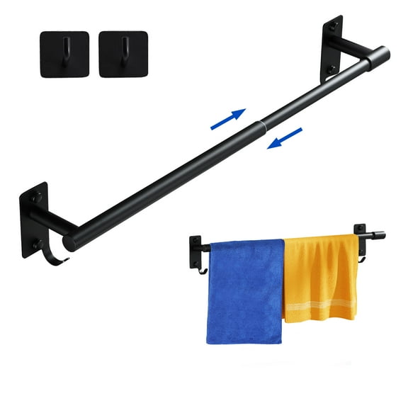 YDmeet Adjustable Black Steel Towel Rack Wall Mounted, 304 Stainless Bathroom Holder Extendable 14.5-23.6 inch