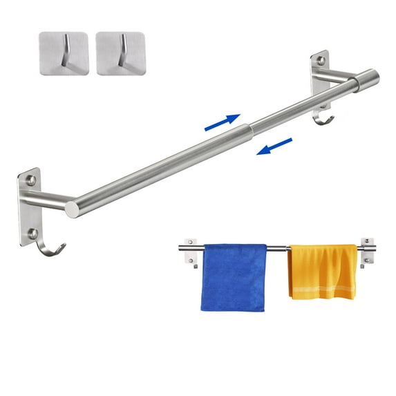 YDmeet Heavy Duty Adjustable Metal Towel Rack with Hooks, Wall Mounted, 304 Stainless Steel, 14.5-23.6 Inch