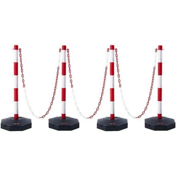 Adjustable Traffic Delineator Cones 4 Pack with Fillable Base and 8FT Chain for Road Safety Parking Lot Construction Red White