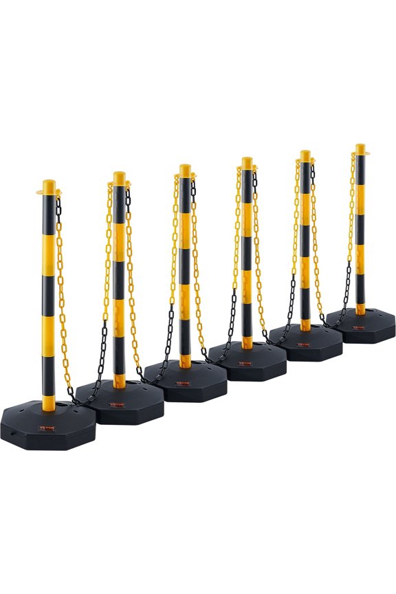 Adjustable Traffic Delineator Cones 6 Pack with Fillable Base and 8FT Chain for Road Construction Parking Lot Safety Control Yellow Black