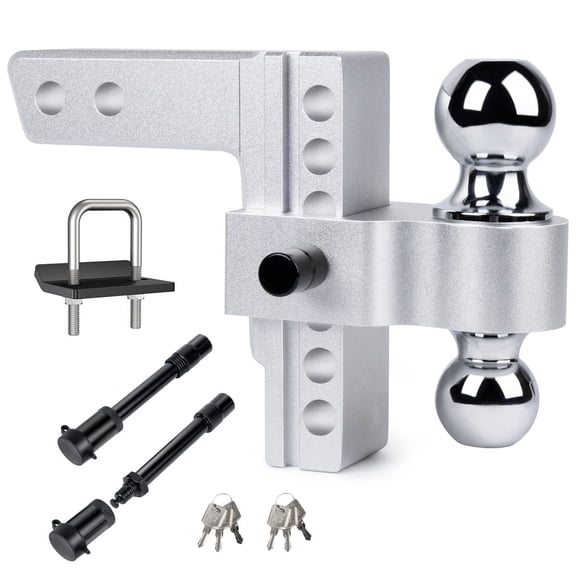 Adjustable Trailer Aluminum Drop Truck Hitch, 12500 lbs GTW-Tow Hitch for Heavy Duty Trailer with Two Anti-Theft Pin & Dual-Ball(2"&2-5/16")