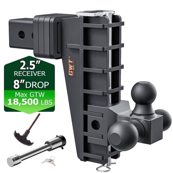 GWTAUTO Adjustable Trailer Hitch 2.5 Inch Receiver 8 Inch Drop Hitch Tri-Ball Tow Hitch