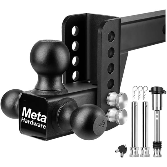 Adjustable Trailer Hitch for 2" Receiver, 12,500 lbs GTW Drop Hitch with 4" Drop/Rise, Tri Ball Mount (1-7/8", 2", 2-5/16"), Heavy Duty Tow Hitch with Anti-Theft Lock for Truck RV Boat