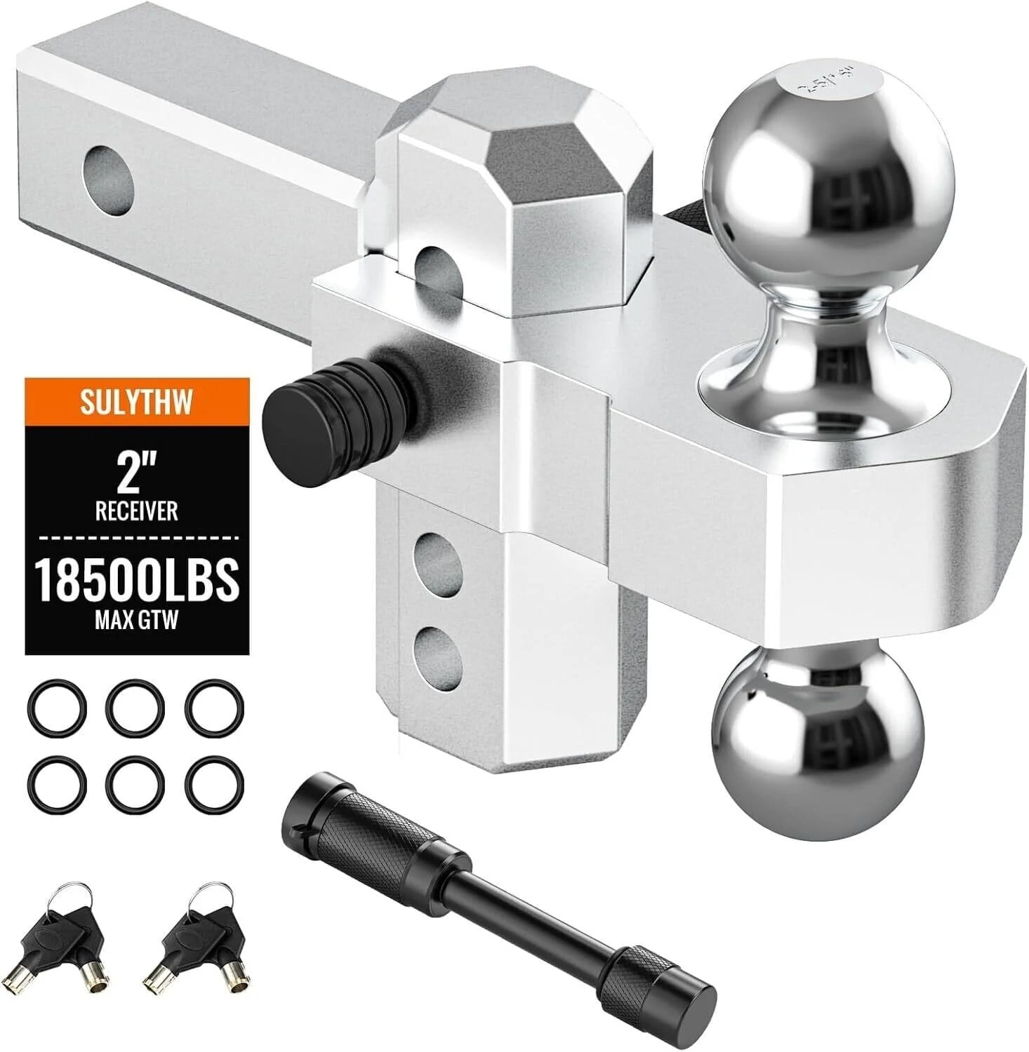 Adjustable Trailer Hitch 2" Receiver 5" Drop 18500lb 2" + 25/16 Ball