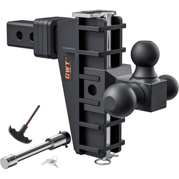 GWTAUTO Adjustable Trailer Hitch 2" Receiver 6" Drop Rise Towing Tri-Ball 17000lb