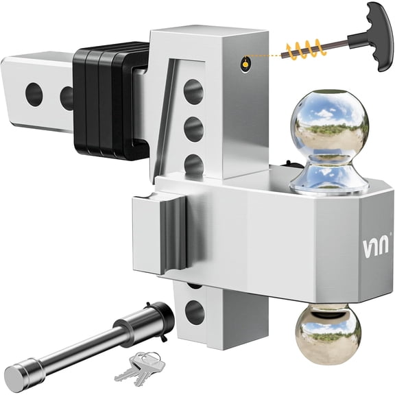 Adjustable Trailer Hitch 6 Inch Drop, 2 Inch Receiver, Solid Dual Ball Mount 1-7/8" & 2" (10,000 LBS GTW), Heavy Duty Aluminum Drop Hitch with Pads and Locking Kit