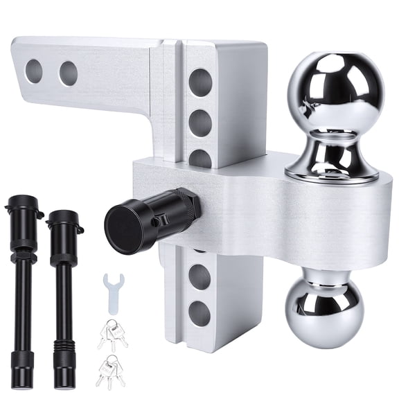 Adjustable Trailer Hitch,Aluminum Drop Hitch Fits 2" Receiver, 6 Inch Drop/Rise, 12,500 LBS GTW Heavy Duty Truck Hitch, (2" & 2-5/16") Chrome Plated Steel Balls - Tow Hitch Ball Mount,Sliver