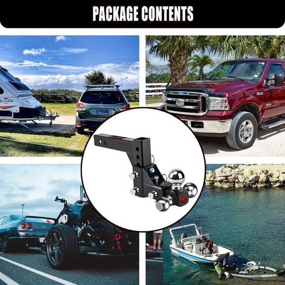 Adjustable Trailer Hitch Ball Mount, Tri-Ball (1-7/8'' X 2'' X 2-5/16''), Fits 2'' Receiver, 5'' Rise/Drop Hitch, Hitch for Heavy Duty Truck, Solid Ball Mount, 10000 LBS GTW, Black